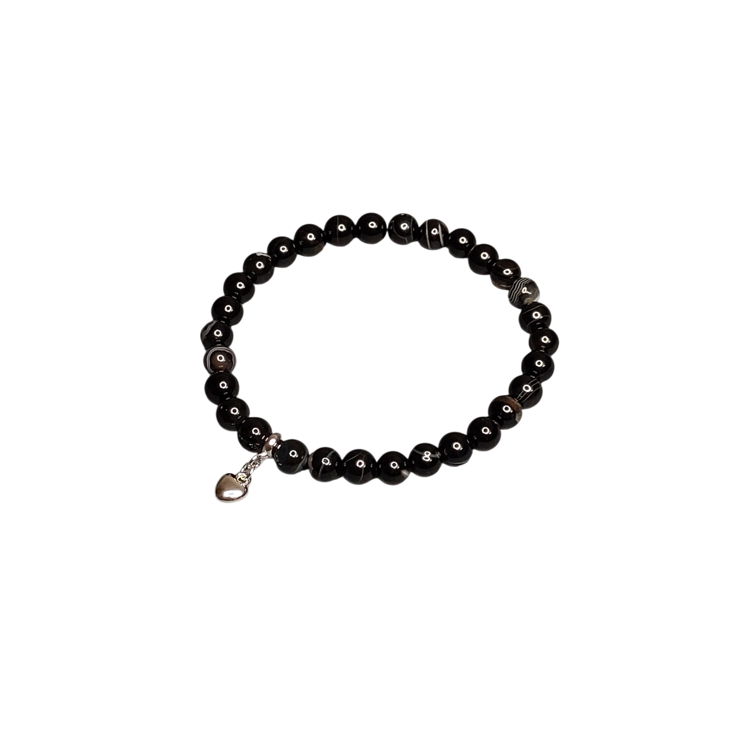 Браслет із чорного агату з підвіскою серце